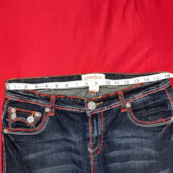 LAGUNA BEACH JEANS VINTAGE STRAIGHT CUT POCKET SKULLS SIZE 31 BLUE MADE IN USA - Picture 12 of 14